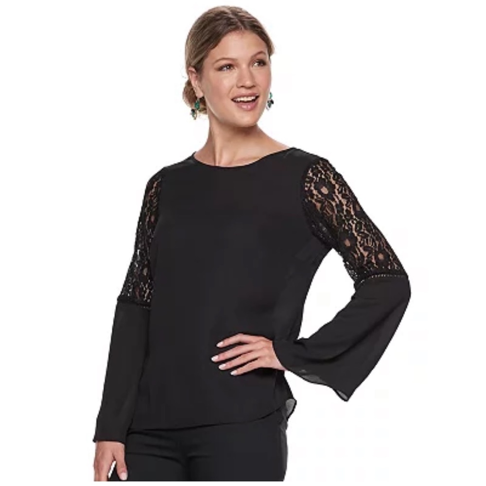 Worn Once! Apt. 9 Black Lace Bell Sleeve Top! Size Small